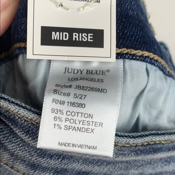 Judy Blue size 7 27 new Mid rise Blue Skinny Capri Jeans distressed summer NWT - Picture 8 of 11